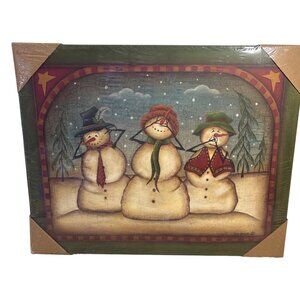Snowman Trio Light-Up Wall Art 19.5 x 16" Kim Lewis NEW Sealed